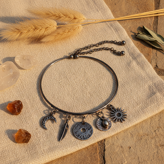 Oxidised Silver Charm Bracelet for Women | Stylish Adjustable Boho Bracelet
