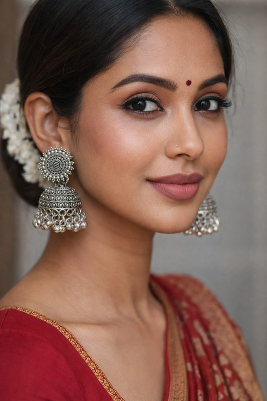 Oxidised Silver Traditional Jhumka Earrings for Women | Ethnic Boho Statement Jewelry