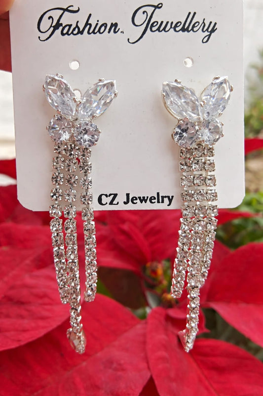 Crystal Butterfly Long Tassel Earrings for Women | Luxury CZ Party & Wedding Jewelry