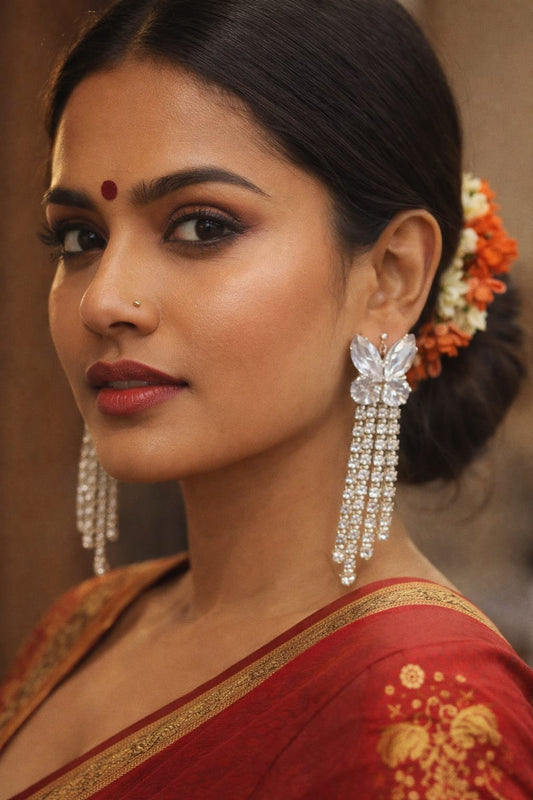 Crystal Butterfly Long Tassel Earrings for Women | Luxury CZ Party & Wedding Jewelry