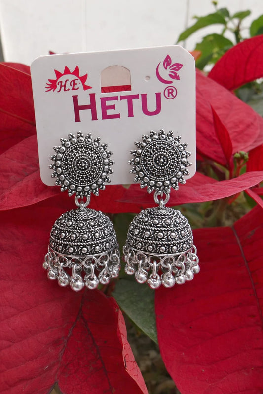 Oxidised Silver Traditional Jhumka Earrings for Women | Ethnic Boho Statement Jewelry