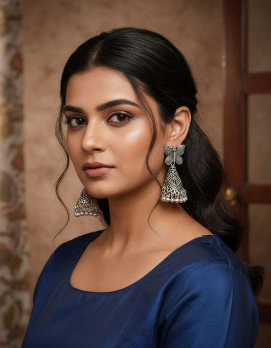 Oxidised Silver Peacock Jhumka Earrings for Women | Traditional Ethnic Jewelry