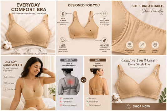 Beige Full Coverage Cotton Bra for Daily Comfort | Non-Padded Non-Wired Support Bra