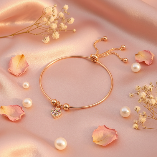 Gold Heart Charm Bracelet for Women | Adjustable Stylish Bracelet for Girls