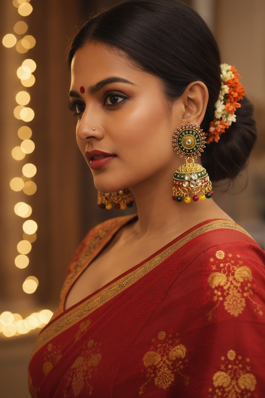 Multicolor Kundan Jhumka Earrings for Women | Traditional Gold Plated Festive & Wedding Jewelry