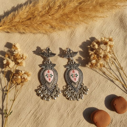 Oxidised Silver Designer Drop Earrings for Women | Ethnic Boho Statement Jewelry
