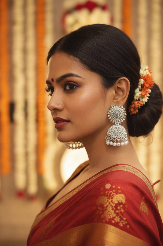 Oxidised Silver Pearl Jhumka Earrings for Women | Traditional Ethnic Wedding Jewelry